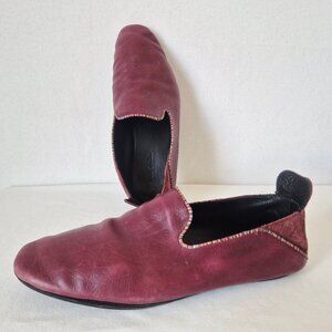 Paul Smith Burgundy Leather Slip-On Loafers Multi-Color Striped Trim